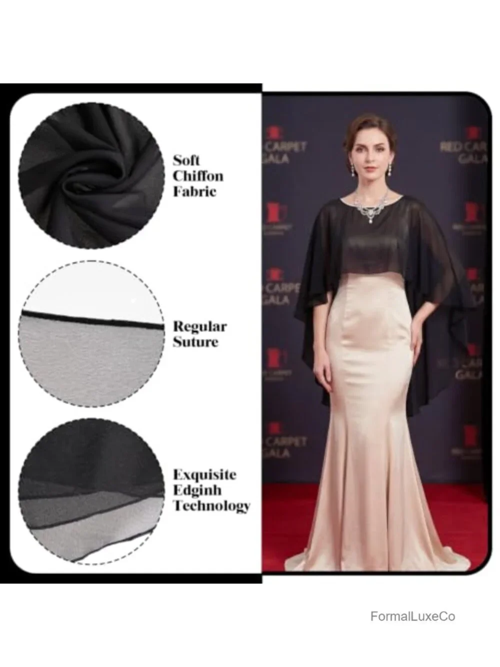 Sheer Chiffon Capelet Wedding Cover Up Women's Shawl Wrap Evening Dress